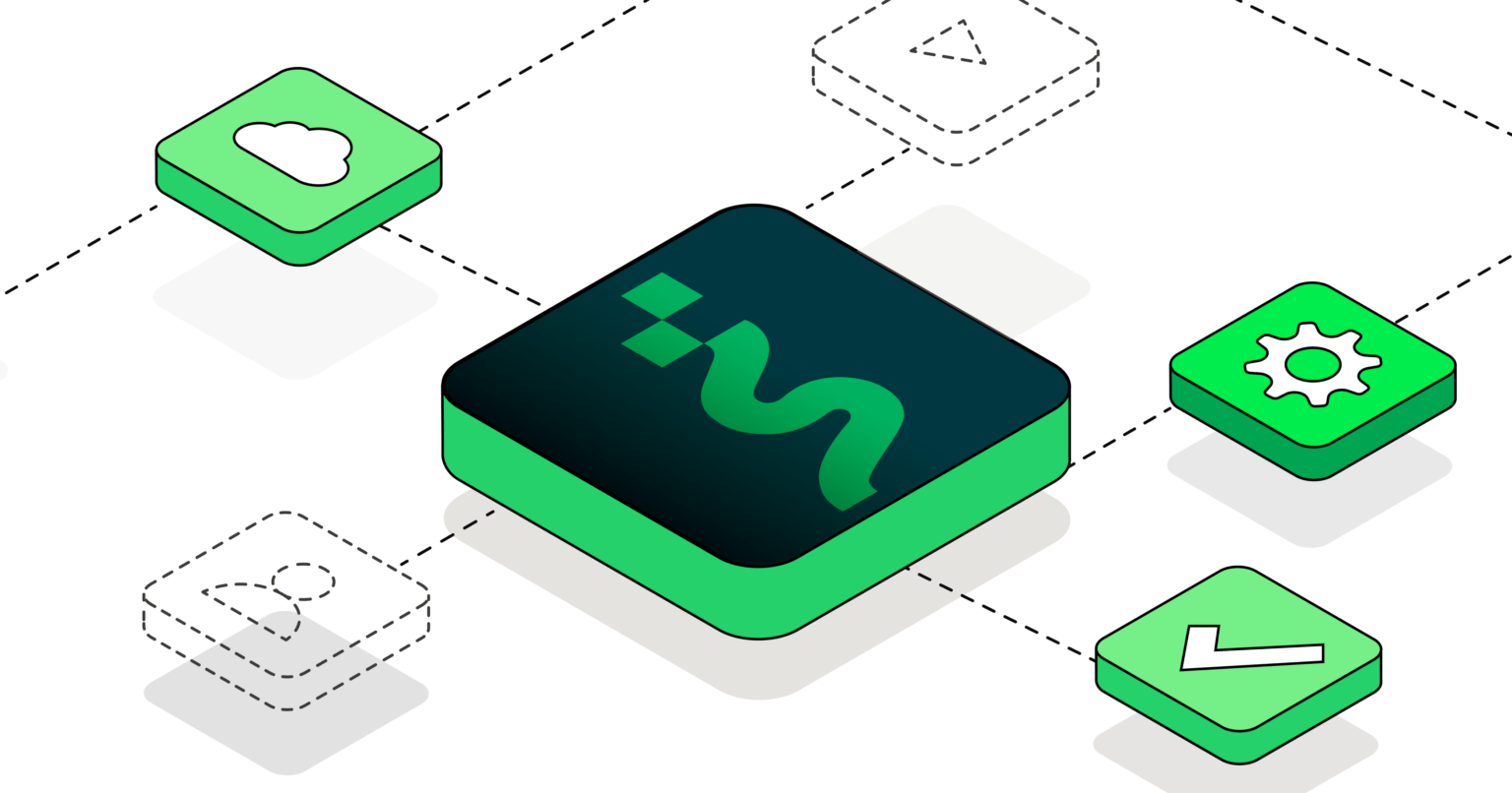 Ilustracja przedstawiająca logo Magnolia CMS w centrum, otoczone ikonami symbolizującymi funkcje takie jak chmura, ustawienia i zarządzanie treściami. Linie przerywane wskazują na integrację i współpracę różnych komponentów w ramach systemu.