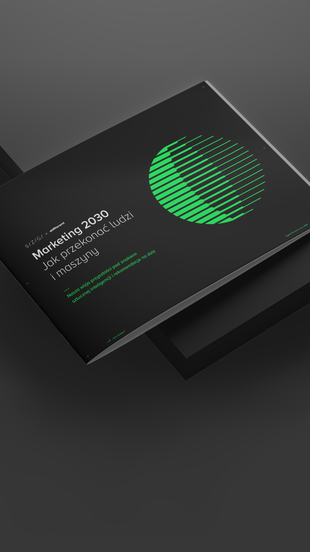 Okładka raportu „Marketing 2030” przedstawiająca zielony wzór i tytuł white paper.