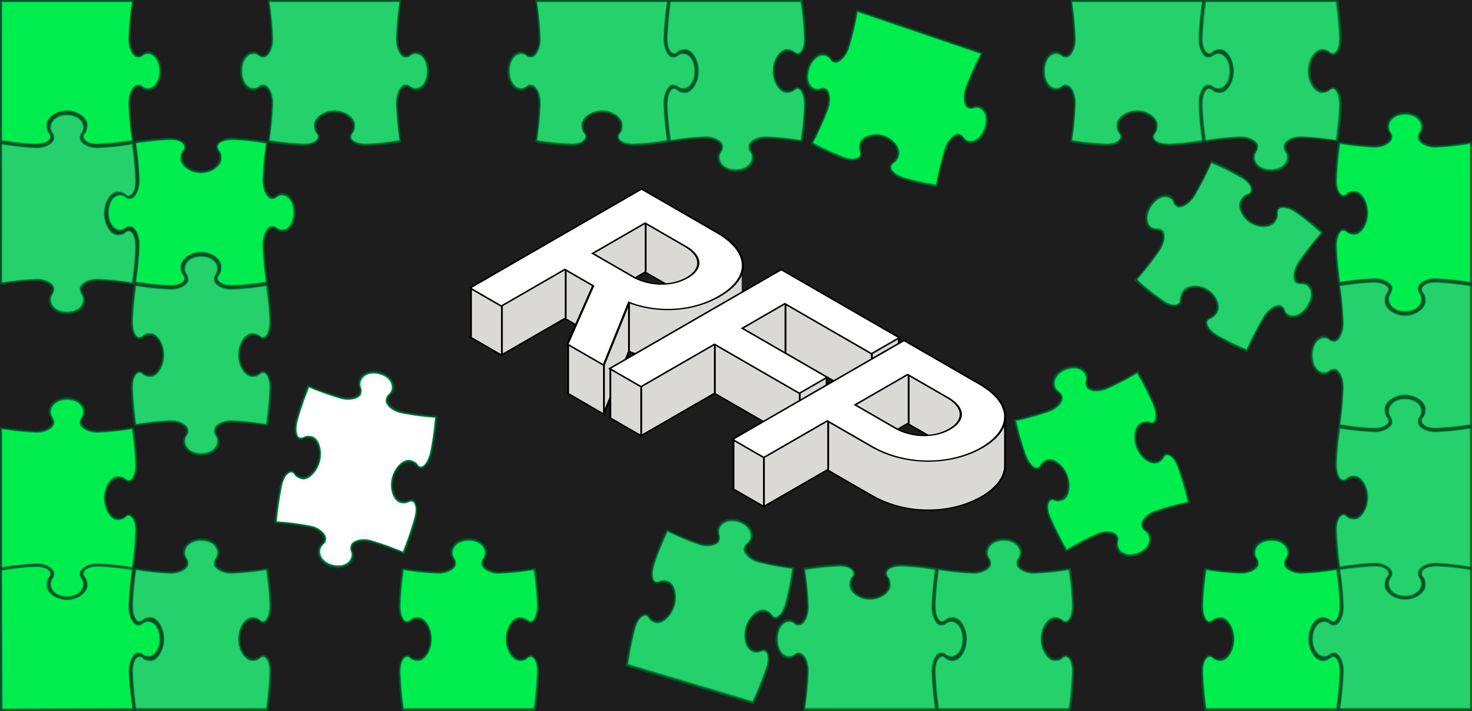 Grafika przedstawiająca napis ‘RFP’ w stylu 3D na tle puzzli w różnych odcieniach zieleni. Okładka artykułu poświęconego tematyce tworzenia zapytań ofertowych (RFP) na wdrożenie nowego systemu zarządzania treścią (CMS). Artykuł omawia kluczowe wymagania w procesie RFP, w tym funkcjonalności CMS, zarządzanie treścią, integracje i harmonogram projektu. Dedykowany firmom poszukującym przyszłościowych i elastycznych rozwiązań dla stron internetowych i sklepów internetowych. Uruchomienie CMS - rekomendacji oferenta i podwykonawców. RFP a prawo zamówień publicznych