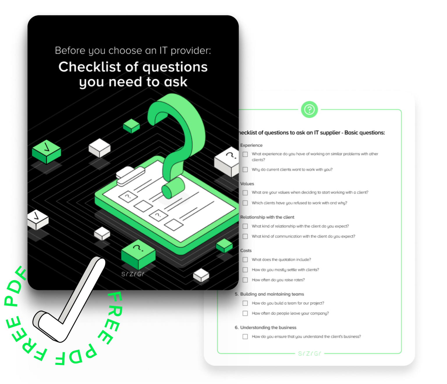 PDF Presentation: “Before You Choose an IT Vendor: A Checklist of Questions You Need to Ask,” showing key sections of the document and highlighting its practicality in evaluating IT partners.