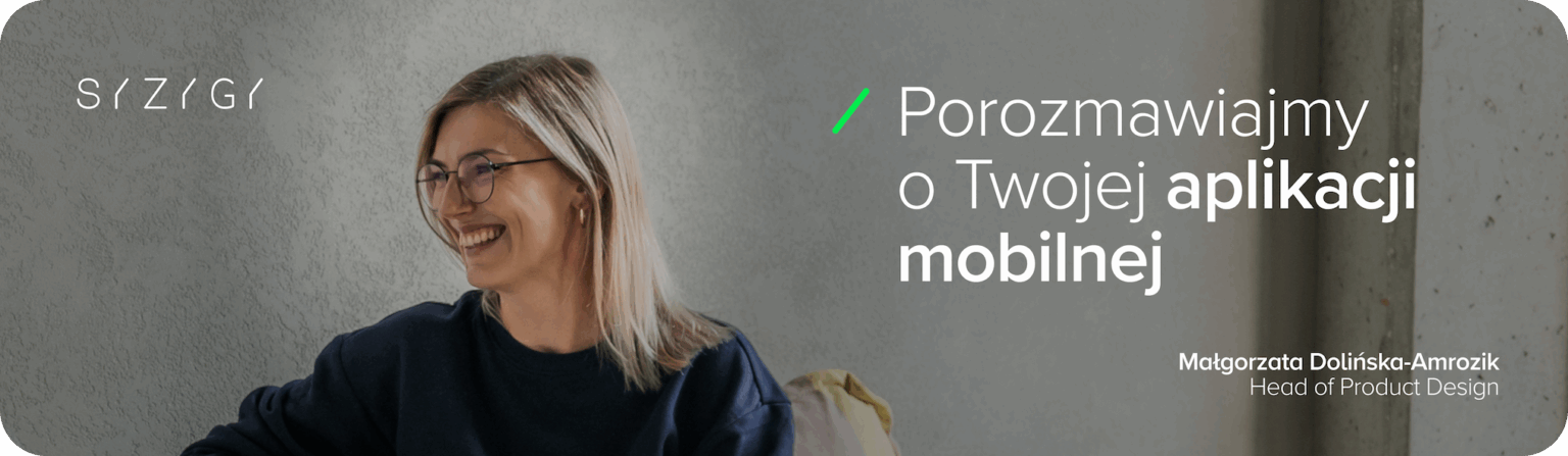 Baner CTA zachęcający do rozmowy o aplikacji mobilnej i jej rozwoju.