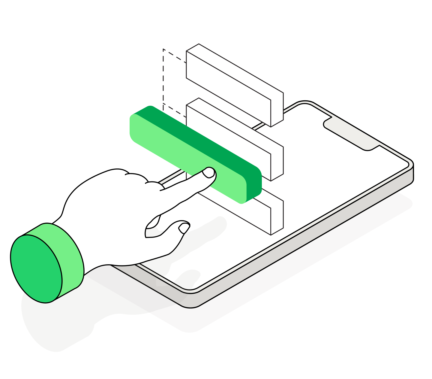 Ilustracja przedstawiająca telefon komórkowy z interaktywnymi przyciskami i ikonami. Grafika wizualizuje scenariusze użytkowania aplikacji mobilnej, uwzględniając proces wprowadzania treści, interakcję użytkowników i wymagania dotyczące funkcjonalności systemu.