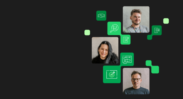 Webinar: Jak tworzyć skuteczne zapytania ofertowe (RFP) dla procesów przetargowych w IT i technologii – prowadzący Agata, Michał i Marcin oraz ikony symbolizujące analizę ofert dostawców, procesy przetargowe i narzędzia do porównywania ofert.