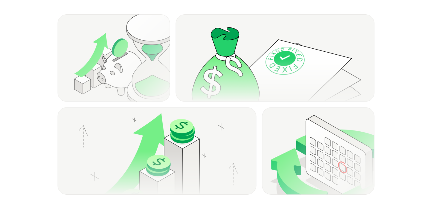 An illustration showing a handshake, symbolizing cooperation with an IT partner. Also visible is a growth chart and a target symbolized by a shield with a hit arrow. The graphic alludes to working on goals in IT project management and building trust between business partners.